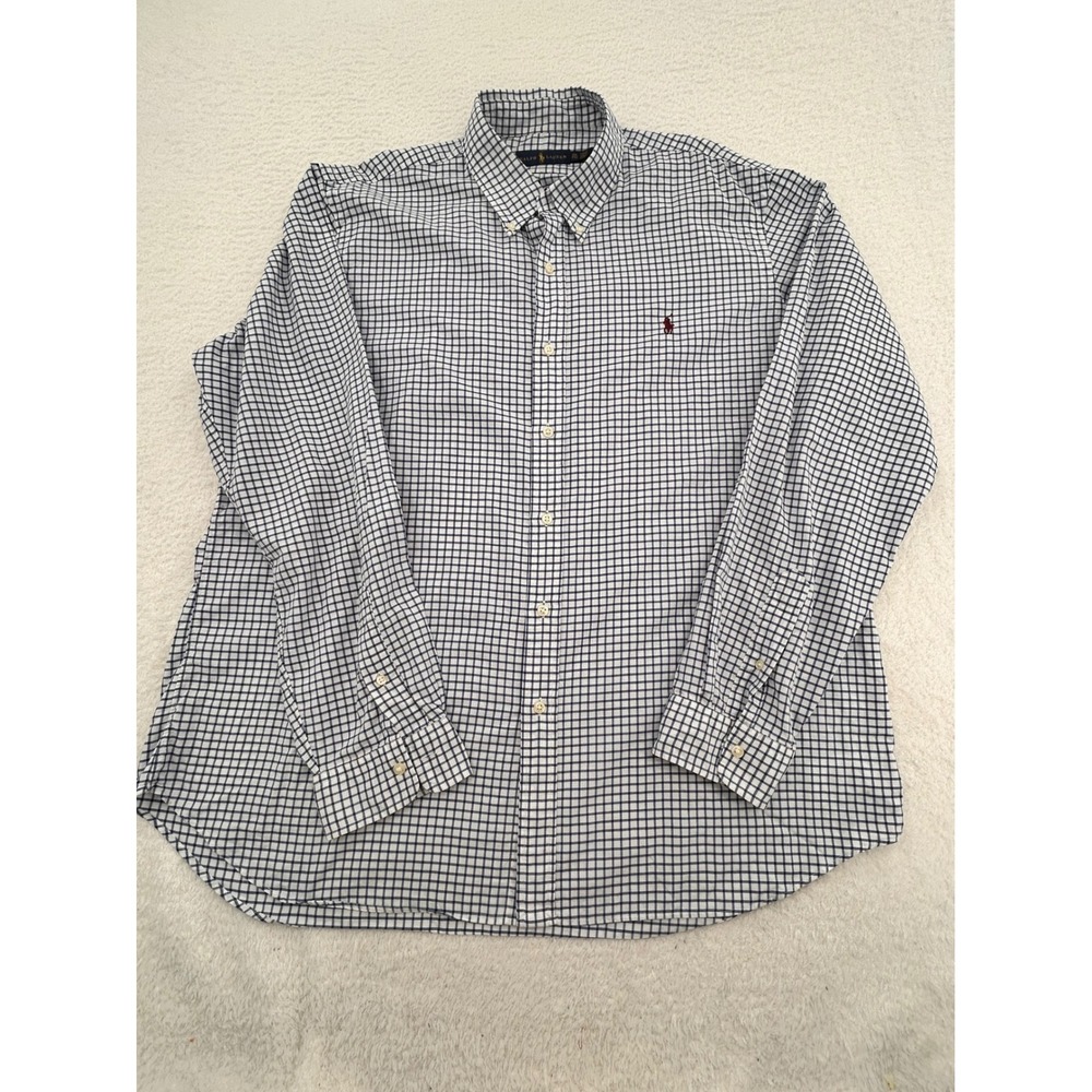 Polo Ralph Lauren Mens XXL Navy White Tattersall Check Button Down Shirt Cotton